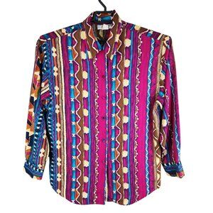 Womens Vintage EK Designs Multicolor Shirt Button Down Long Sleeve Size 10